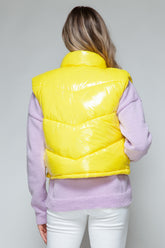 Zip Up Turtleneck Shiny Quilted Vest Snobbish